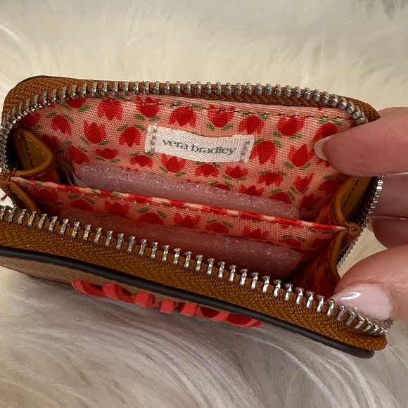 NWT Vera Bradley Faux Leather Zip Wallet w/Heart Appliqué | Cognac & Coral | NEW - Picture 12 of 14